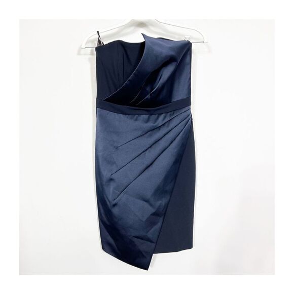 River Island Dress Strapless Blue Satin Mini Asymmetrical Womens 10 NEW - Picture 1 of 8